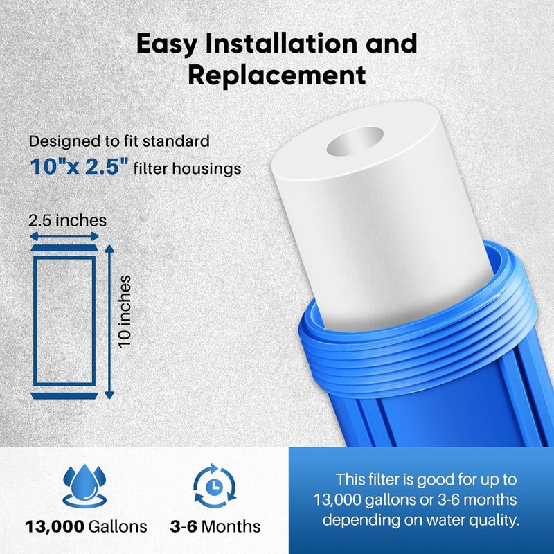 Pure Plus PUREPLUS 5 Micron 10" x 2.5" Whole House Sediment Home Water Filter Cartridge Replacement for Any 10 inch RO Unit, Culligan P5, Aqua-Pure AR110, Dupont WFPFC5002, CFS10, WHKF-G05, 1Pack - Image 5