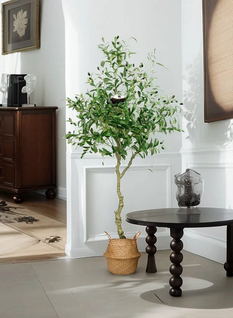 Generic Artificial Olive Tree Potted Plant 6FT 180CM Silk Tree, Perfect Potted Simulated Plant with Straw Basket, Indoor Outdoor Home Office Garden Modern Decoration Housewarming Gift  - Image 5