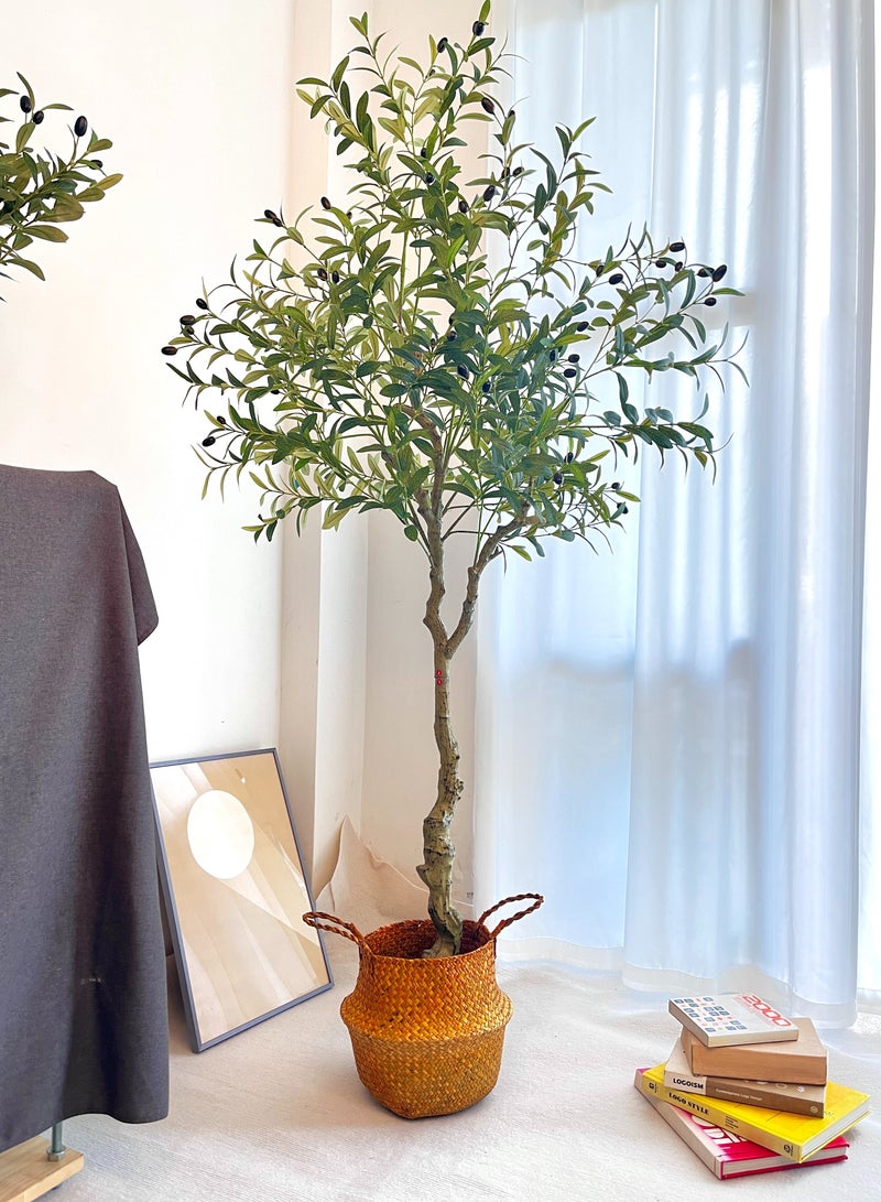 Generic Artificial Olive Tree Potted Plant 6FT 180CM Silk Tree, Perfect Potted Simulated Plant with Straw Basket, Indoor Outdoor Home Office Garden Modern Decoration Housewarming Gift  - Image 4