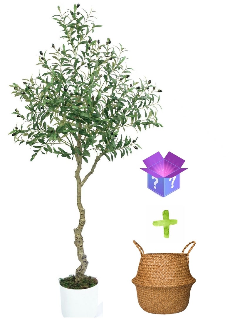 Generic Artificial Olive Tree Potted Plant 6FT 180CM Silk Tree, Perfect Potted Simulated Plant with Straw Basket, Indoor Outdoor Home Office Garden Modern Decoration Housewarming Gift  - Image 1