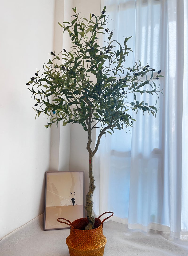 Generic Artificial Olive Tree Potted Plant 6FT 180CM Silk Tree, Perfect Potted Simulated Plant with Straw Basket, Indoor Outdoor Home Office Garden Modern Decoration Housewarming Gift  - Image 2
