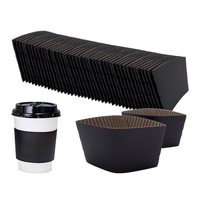 EchoDone 8 oz Disposable Coffee Cup Sleeves for Hot Drinks Paper Corrugated Cup Jackets 200 Count Color Black Without Cups
