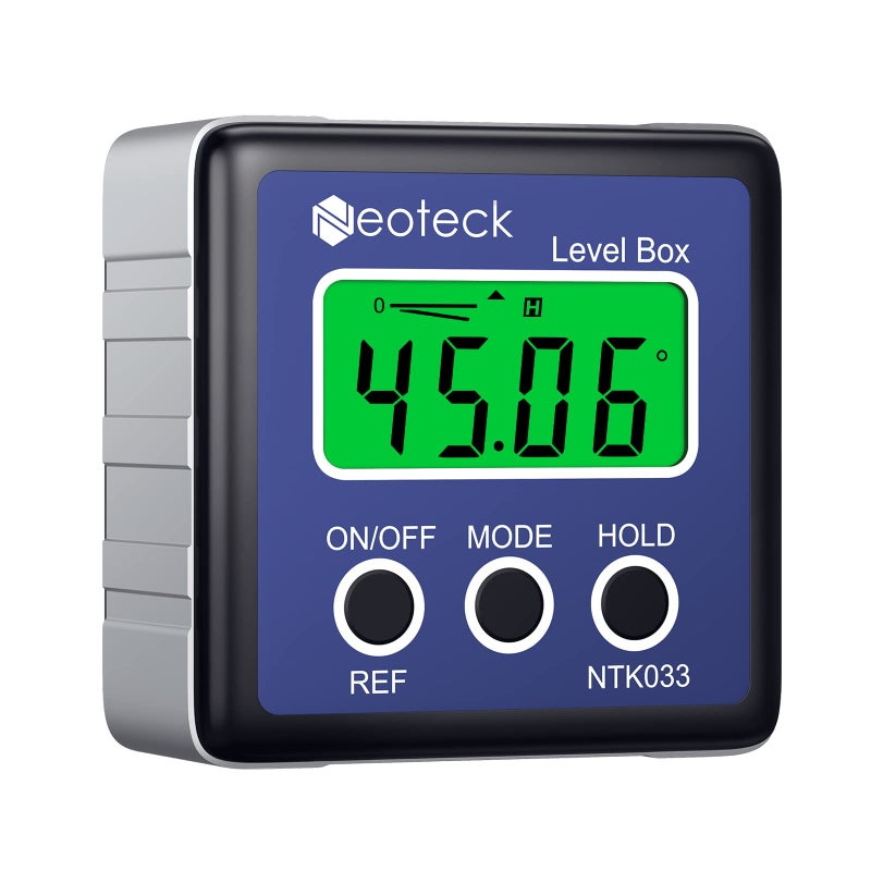 Neoteck مقياس الزاوية الرقمي نيوتك مع شاشة LCD مقياس زاوية رقمي مقاوم للماء بروكتور مقياس ميل لصندوق الميل لطائرة هليكوبتر وزاوية مائل منشار مائل واختبار وإصلاح السيارات وغيرها - أزرق - Image 1