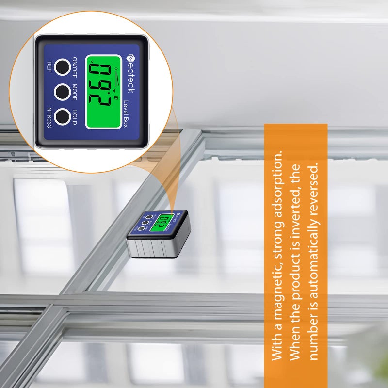Neoteck مقياس الزاوية الرقمي نيوتك مع شاشة LCD مقياس زاوية رقمي مقاوم للماء بروكتور مقياس ميل لصندوق الميل لطائرة هليكوبتر وزاوية مائل منشار مائل واختبار وإصلاح السيارات وغيرها - أزرق - Image 3