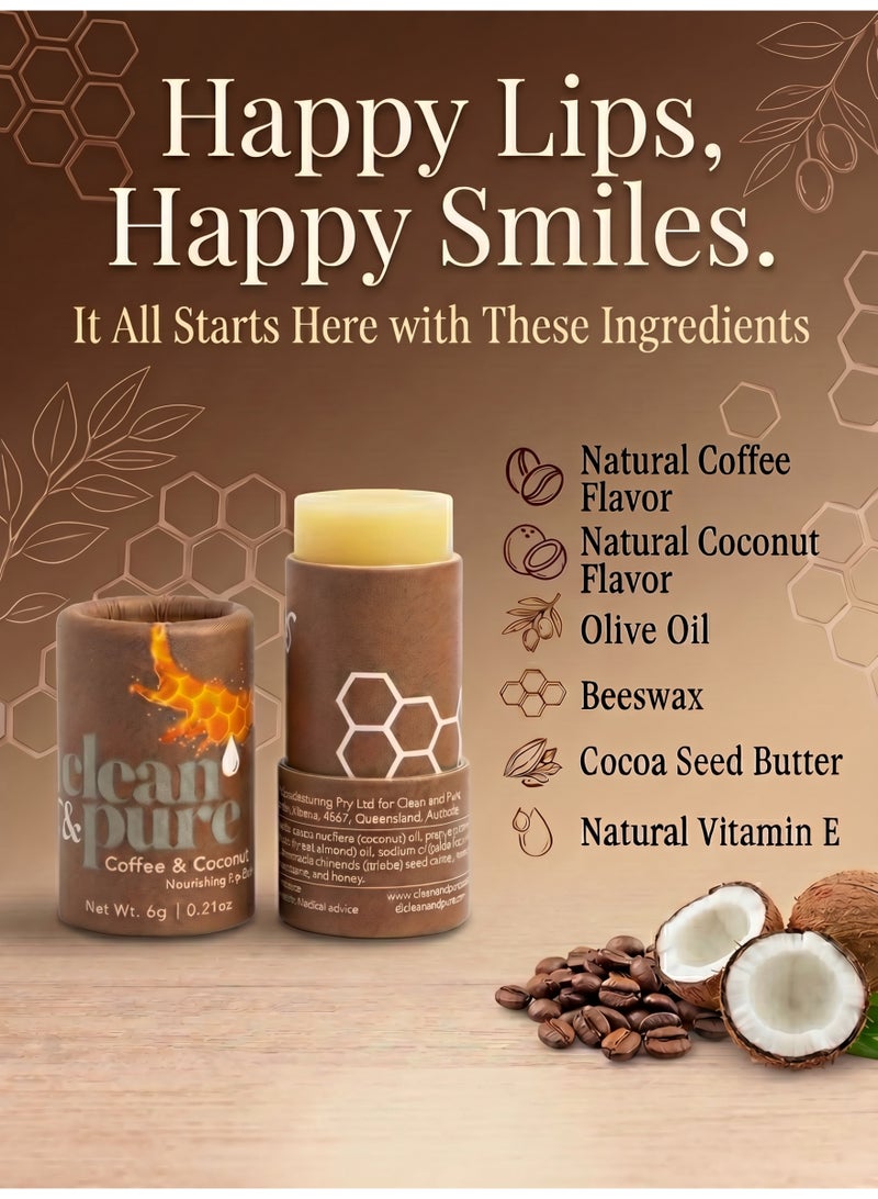Clean & Pure Coffee & Coconut Lip Balm – 100% Natural with Coffee & Coconut Oil, Moisturizes, Soothes & Repairs Dry Lips, 6g - Image 3