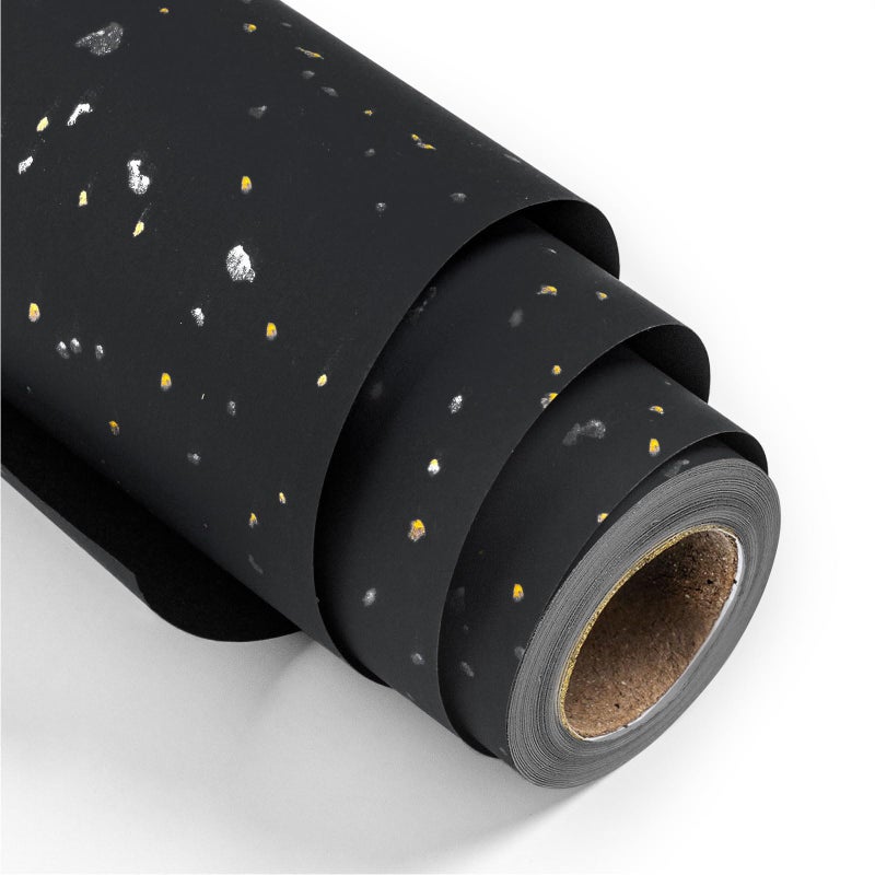 MAYPLUSS Wrapping Paper Roll - 17in x 16.5Ft - Luxury Thick Black Gold Foil Flakes Marvelous Satin Texture Matte Gift Wrap Paper for Birthdays, Anniversaries, Christmas, Father's Day - Image 1