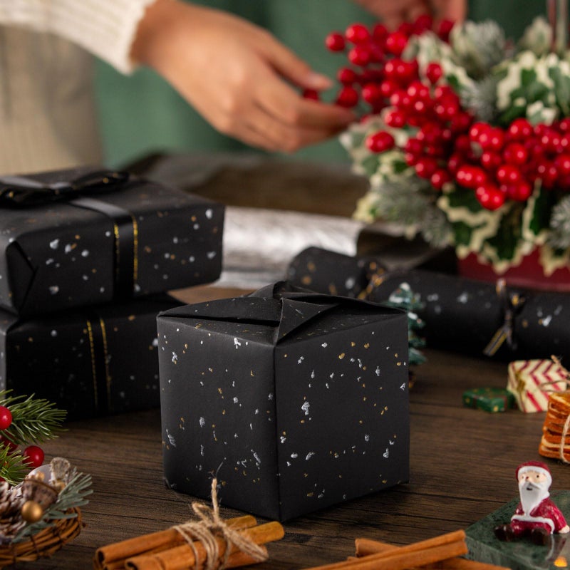 MAYPLUSS Wrapping Paper Roll - 17in x 16.5Ft - Luxury Thick Black Gold Foil Flakes Marvelous Satin Texture Matte Gift Wrap Paper for Birthdays, Anniversaries, Christmas, Father's Day - Image 5
