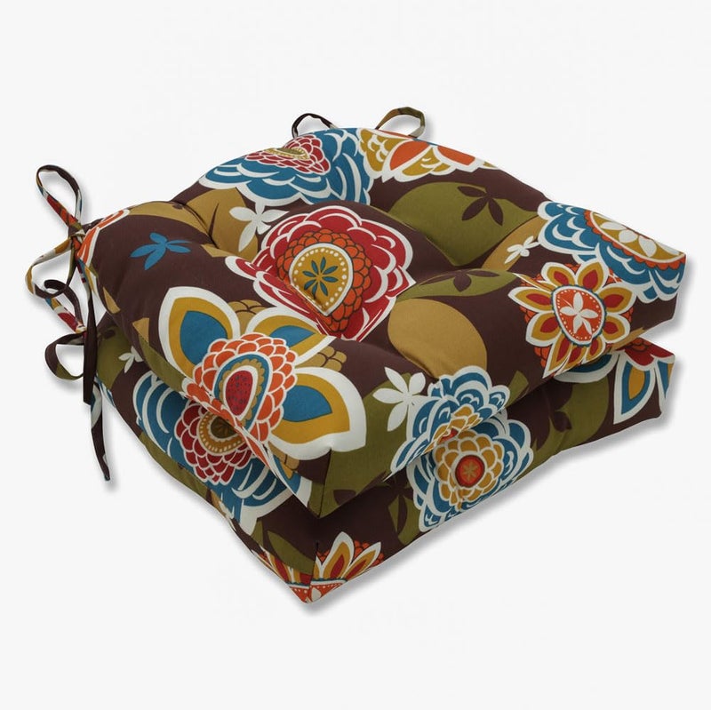 Pillow Perfect Floral IndoorOutdoor Chairpad with Ties Tufted Weather and Fade Resistant 17 x 175 BrownOrange Annie 2 Count