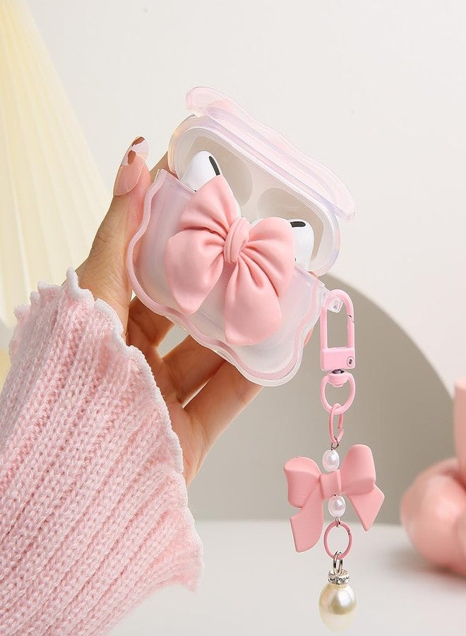 QLD COVER Compatible with Apple AirPods Pro 2 Generation 2022 Case Cover, Cute 3D Bow Tie Design Shockproof Soft Clear TPU Kawaii AirPods Pro2 Protector with Keychain for Women Girls, Bow Pink - Image 5