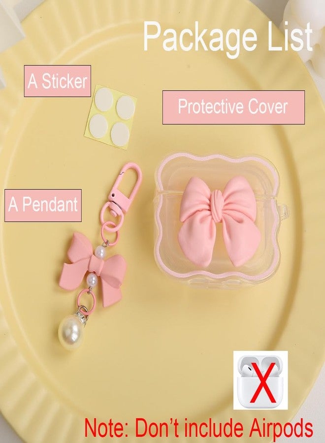 QLD COVER Compatible with Apple AirPods Pro 2 Generation 2022 Case Cover, Cute 3D Bow Tie Design Shockproof Soft Clear TPU Kawaii AirPods Pro2 Protector with Keychain for Women Girls, Bow Pink - Image 2