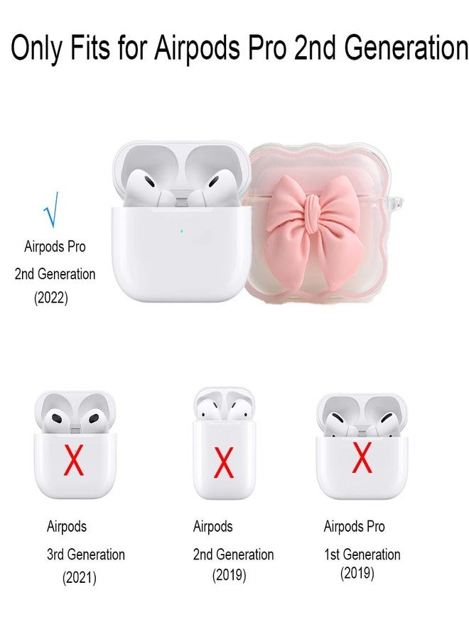 QLD COVER Compatible with Apple AirPods Pro 2 Generation 2022 Case Cover, Cute 3D Bow Tie Design Shockproof Soft Clear TPU Kawaii AirPods Pro2 Protector with Keychain for Women Girls, Bow Pink - Image 3
