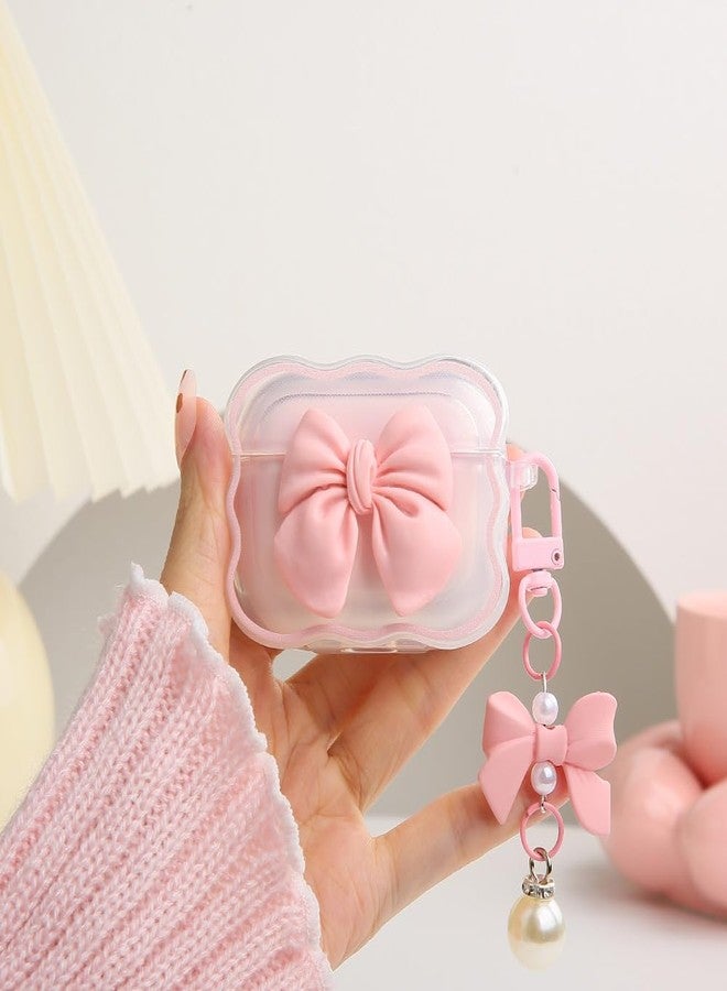 QLD COVER Compatible with Apple AirPods Pro 2 Generation 2022 Case Cover, Cute 3D Bow Tie Design Shockproof Soft Clear TPU Kawaii AirPods Pro2 Protector with Keychain for Women Girls, Bow Pink - Image 1