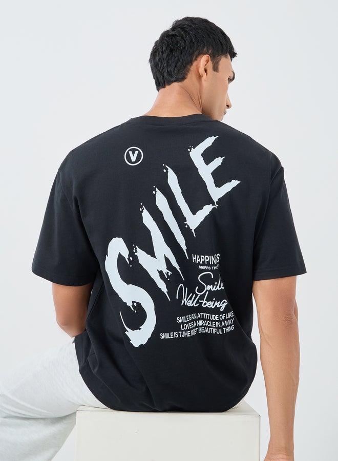 Styli Slogan Back Printed Crew Neck Oversized T-Shirt - Image 1