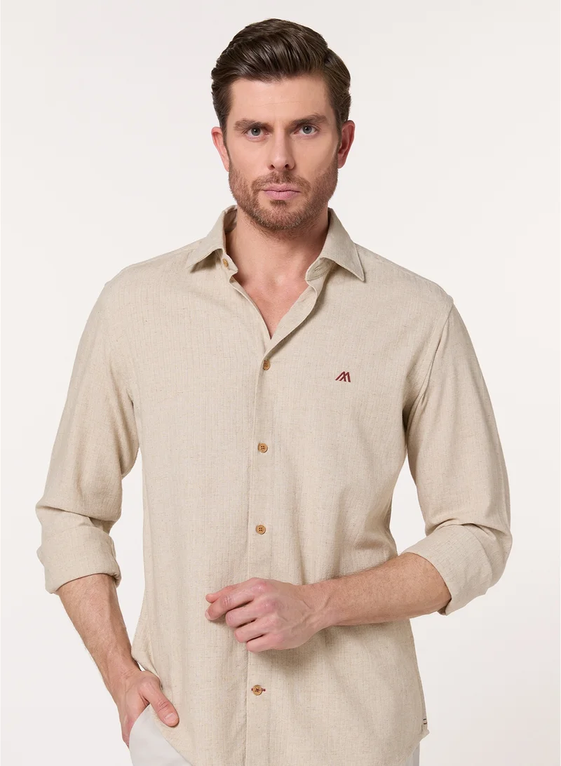 مانرزم The Halo Sand Beige Lyocell Linen Blend Shirt