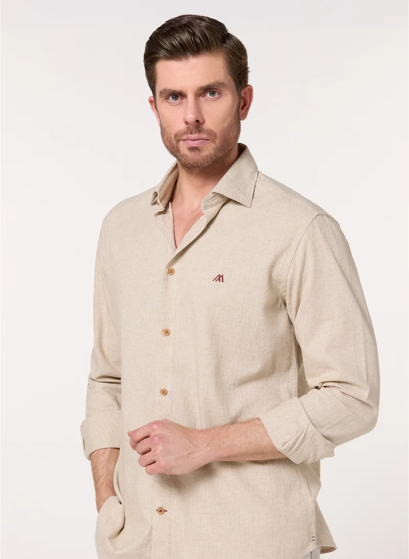 مانرزم The Halo Sand Beige Lyocell Linen Blend Shirt