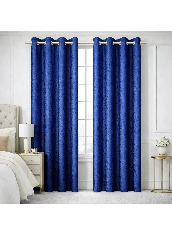 Bliss Casa Bliss Casa Indigo Plus Window Curtains 2 Pack 240 x 140 cm – Heavy Fabric Printed Eyelet Curtains for Bedroom & Living Room – Premium Home Drapes