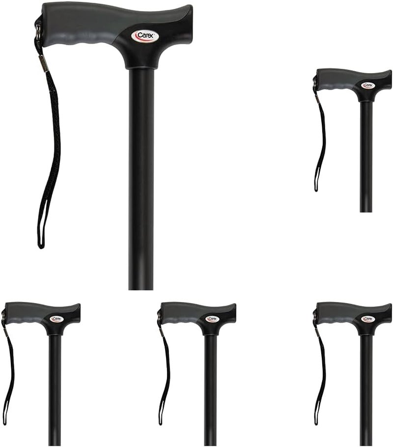 careX عصا المشي كاريكس ذات المقبض الناعم عصا قابلة للتعديل في الارتفاع مع حزام للمعصم مقبض وسادة ناعمة خالية من اللاتكس عصا سوداء لعصا المشي للنساء وعصا المشي للرجال عبوة من 5 - Image 1