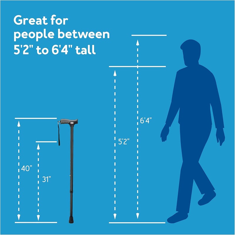 careX عصا المشي كاريكس ذات المقبض الناعم عصا قابلة للتعديل في الارتفاع مع حزام للمعصم مقبض وسادة ناعمة خالية من اللاتكس عصا سوداء لعصا المشي للنساء وعصا المشي للرجال عبوة من 5 - Image 3