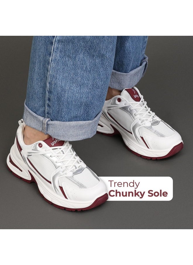 YOHO YOHO Chonks Women’s Sporty Comfortable Chunky Sneakers | Burgundy - UK 3  - Image 2
