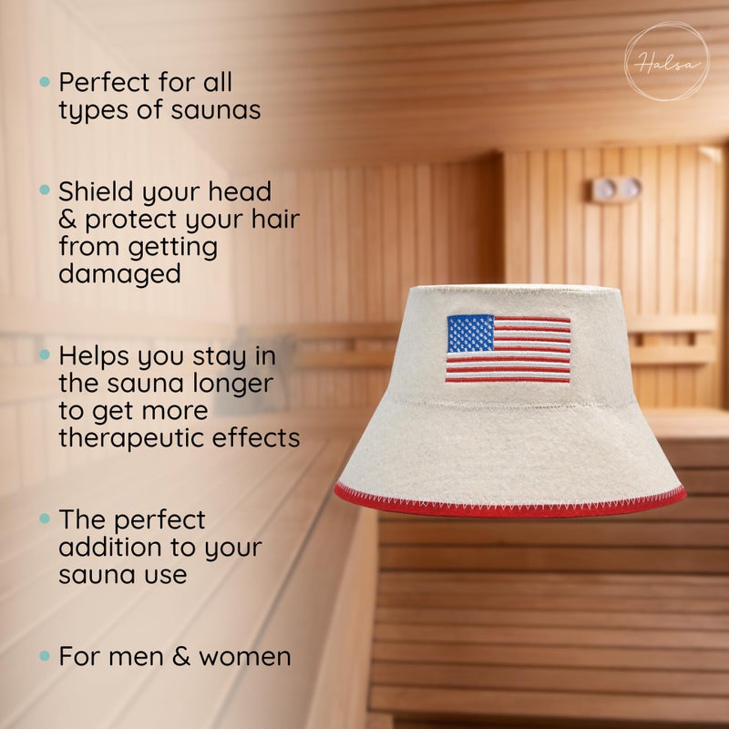 Halsa Sauna Hat, Natural Wool Sauna Cap for Men and Women, USA Flag, Eco-Friendly Insulating Headgear for Spa, Steam Room, Banya, Bathhouse - Comfortable, Breathable, Handmade - One Size Fits All - Image 4