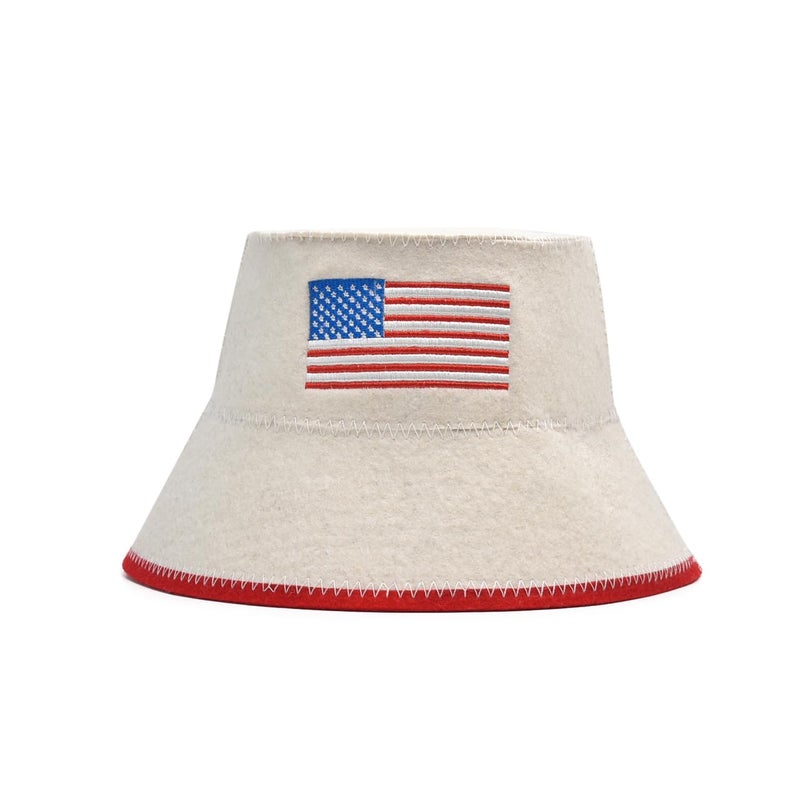 Halsa Sauna Hat, Natural Wool Sauna Cap for Men and Women, USA Flag, Eco-Friendly Insulating Headgear for Spa, Steam Room, Banya, Bathhouse - Comfortable, Breathable, Handmade - One Size Fits All - Image 1