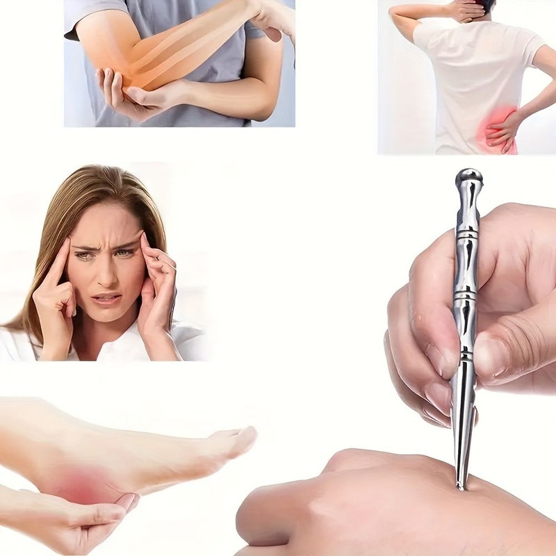 عصا تدليك مزدوجة الرأس من الفولاذ المقاوم للصدأ للعين والوجه والقدم والذراع والظهر والرقبة لاسترخاء الجسم بالكامل وتحفيز نقاط الضغط أداة ضغط علاجي لتخفيف توتر العضلات قلم تدليك لنقاط التحفيز - Image 4