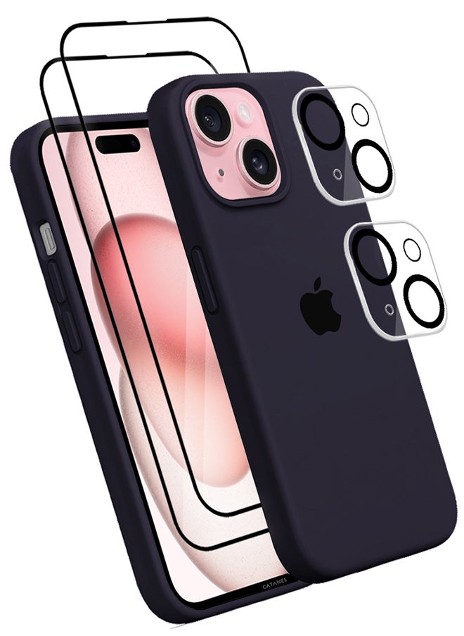 CATANES - 5 Packs For iPhone 15 Case 2 Screen Protectors and 2 Camera Lens Protectors Upgrade Defender Silicone Cover Shockproof Anti-Scratch Protective Phone Case Dark Blue - Image 1