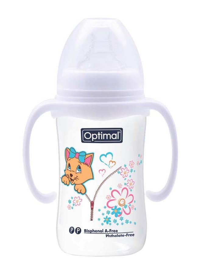 Optimal زجاجة رضاعة برأس عريض مع مقبض 240 مل، أبيض - Image 1