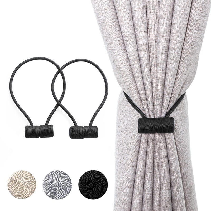XDerlin 2 Pack Window Magnetic Curtain Tiebacks Holdbacks VS Upgraded 16 Inch Decorrative Drapery Tie Backs for Home Office Blackout Sheer TreatmentBlack
