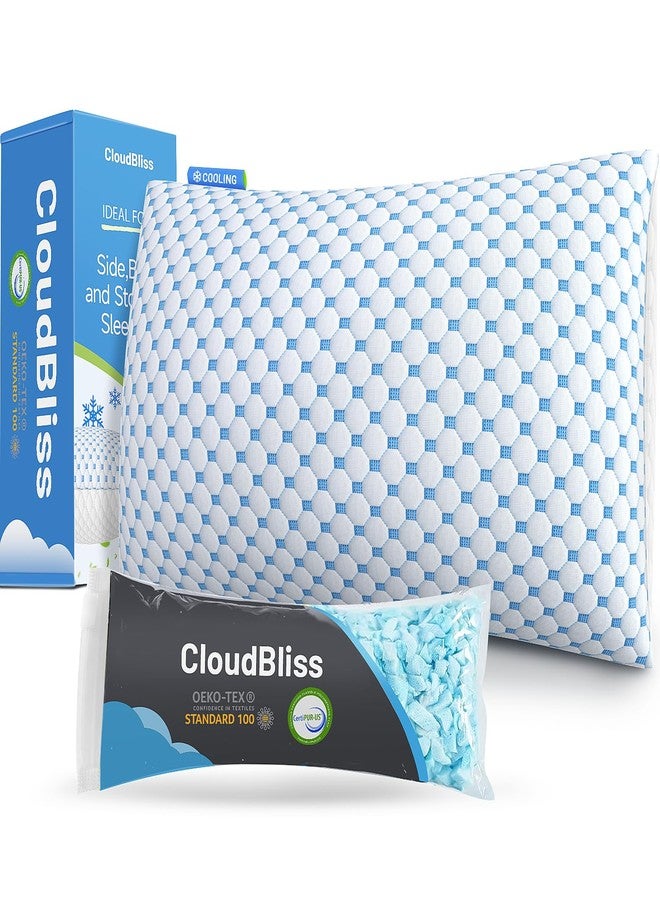 CloudBliss Shredded Memory Foam Pillow for Sleeping - Adjustable Cooling Pillow with Breathable Washable Cover, CertiPUR-US Certified, 1 Pack Queen Size for Side/Back/Stomach Sleepers - Image 1