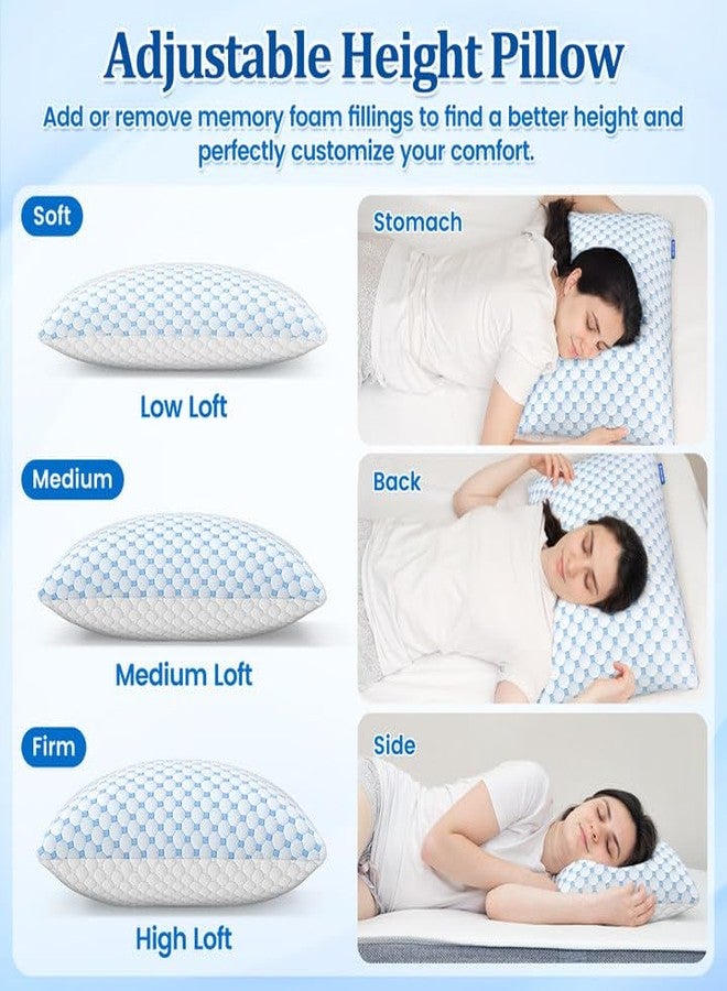 CloudBliss Shredded Memory Foam Pillow for Sleeping - Adjustable Cooling Pillow with Breathable Washable Cover, CertiPUR-US Certified, 1 Pack Queen Size for Side/Back/Stomach Sleepers - Image 4