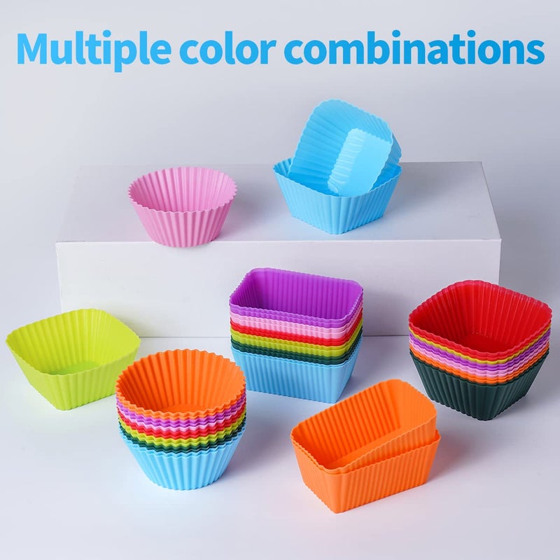 Doiaz Silicone Bento Lunch Box Dividers 3 Shapes of Standard Round & Square & Rectangle - Reusable Silicone Cupcake Liners Non-Stick Muffin Cups for Baking - Image 5
