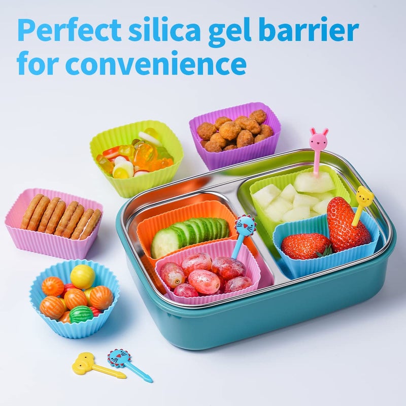 Doiaz Silicone Bento Lunch Box Dividers 3 Shapes of Standard Round & Square & Rectangle - Reusable Silicone Cupcake Liners Non-Stick Muffin Cups for Baking - Image 2
