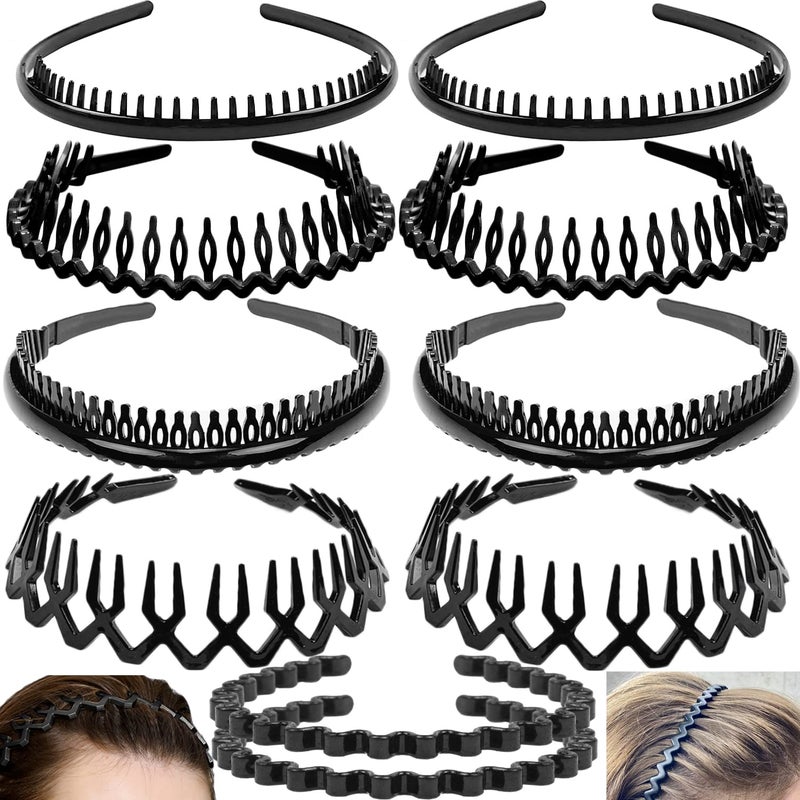 LAPOHI 10 pcs Non Slip Fashion Effortless Plastic Headbands with Teeth Skinny Hair Accessories Bands Combs for Women Men Teen Girls
