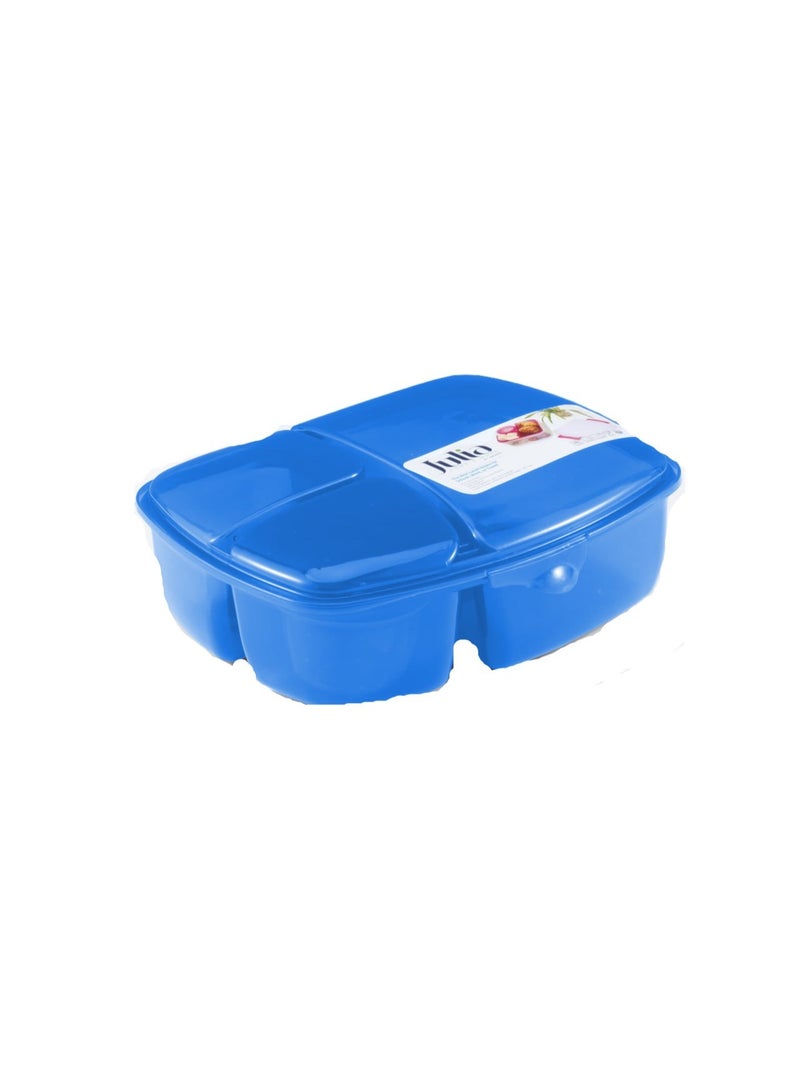 Mega Blue Divided Lunch Box, 3-Section, Extra-Large Capacity, BPA-Free