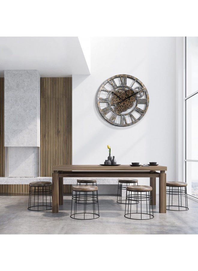 Lafocuse Lafocuse 23 Inch Wooden Real Moving Gears Wall Clock Distressed Bronze,Large Oversized Farmhouse Rustic Vintage Industrial Clock for Living Room Decor  - Image 3