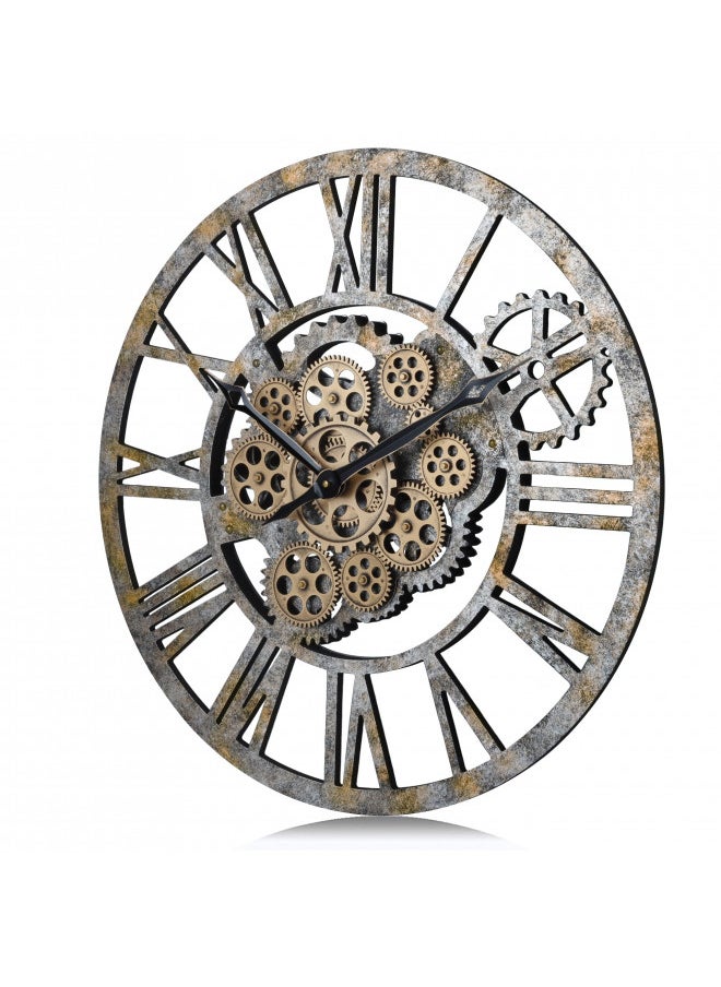 Lafocuse Lafocuse 23 Inch Wooden Real Moving Gears Wall Clock Distressed Bronze,Large Oversized Farmhouse Rustic Vintage Industrial Clock for Living Room Decor  - Image 4