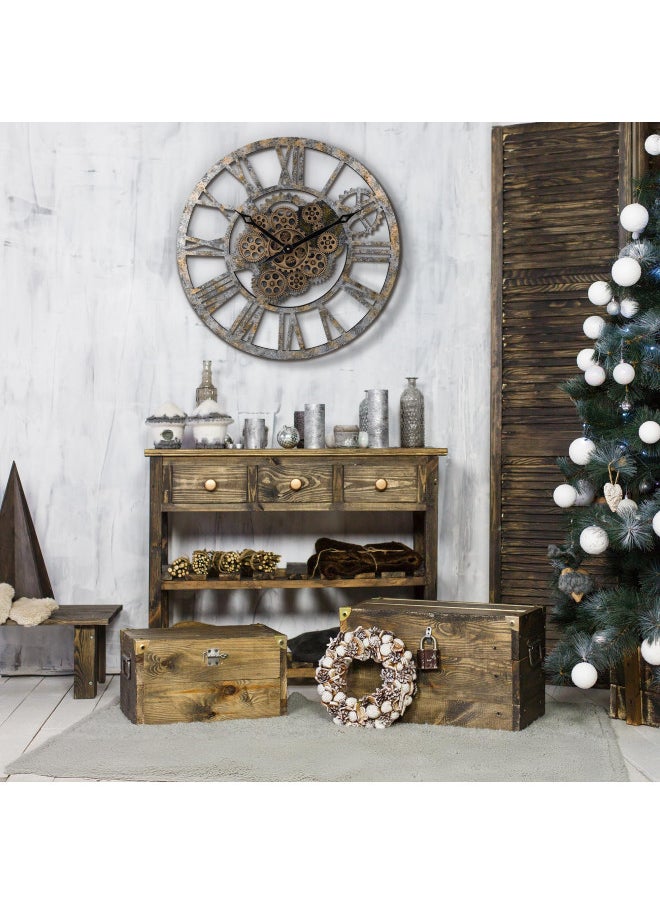 Lafocuse Lafocuse 23 Inch Wooden Real Moving Gears Wall Clock Distressed Bronze,Large Oversized Farmhouse Rustic Vintage Industrial Clock for Living Room Decor  - Image 2