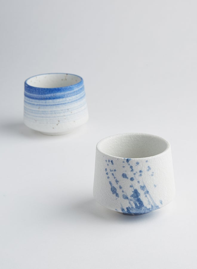 اليشمك كوب قهوة مميز - ابيضّ مع خطوط زرقاء (8.2 × 8.2 × 6.8 سم أغنية Side Blue 8.2 x 8.2 x 6.8سم - Image 4