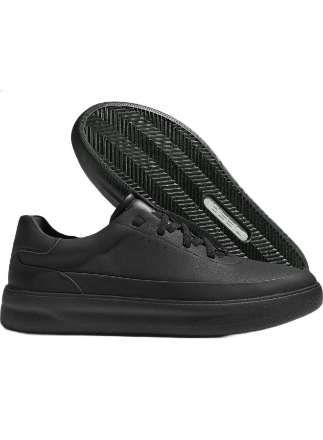 DESAI Men'S Low-Top Leather Casual Shoes Fashion Lightweight Commuting Sports Board Shoes Men Black 44 - Image 1