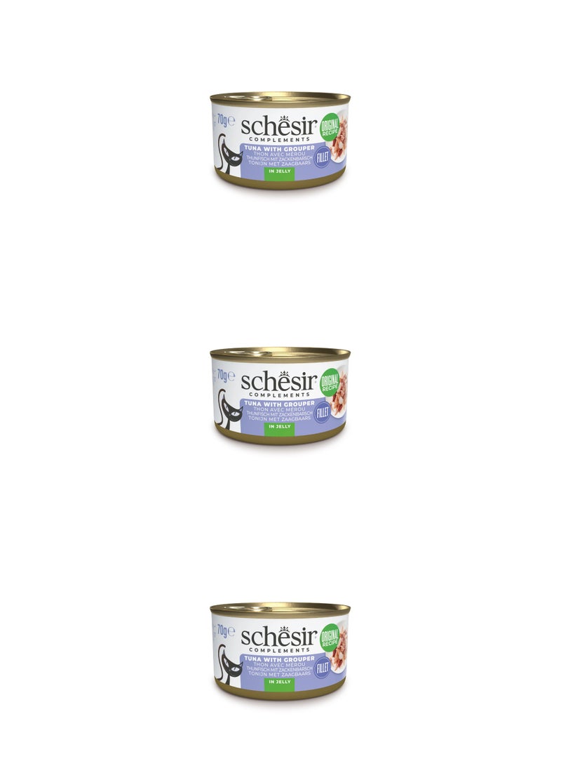 Schesir Complements Cat Wet Food in Jelly Can- Tuna With Grouper 70g x 3pcs - Image 1