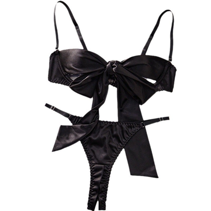 AliExpress New Sexy Bra Bow Fun Suit Black Hollow Butterfly Knot Lace Underwear Set - Image 5