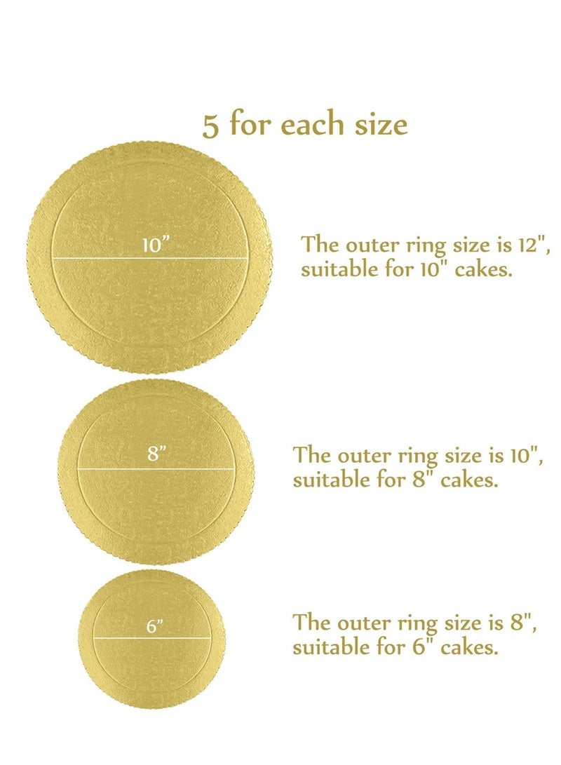 NIBEMINENT Cake Boards Rounds,15 Pack Gold Base,8/10/12 inch Circle Cardboard, Disposable Round Plate Pizza Base Stand Perfect for Decorating,5 Each Size  - Image 5