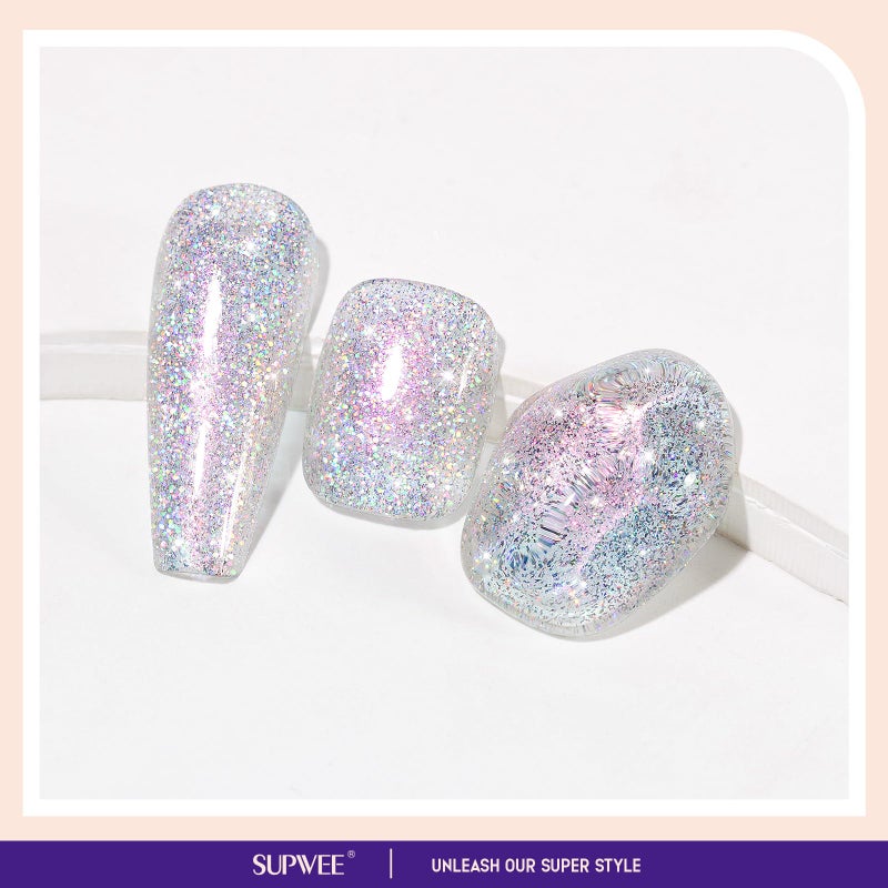 SUPWEE Glitter Holographic Nail Polish Quick Dry High Glossy Shiny Shimmer Nail Polish Oil-based Holo Fingernail and Toenail Air Dry Fast Beauty Art Manicure Gift For Women Girls 16ml, 0.54fl oz - Image 3