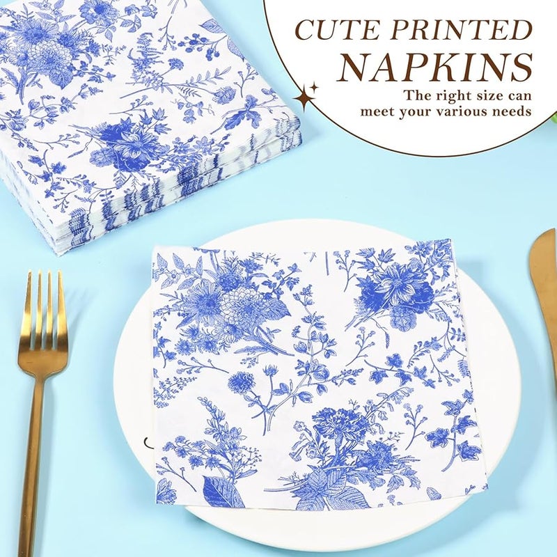 أزرق 200 قطعة مناديل ورقية ثلاثية الطبقات مقاومة للتمزق لحفلات الزفاف وحفلات استقبال المولود وتزيين أعياد الميلاد 33 × 33 سم - Image 3