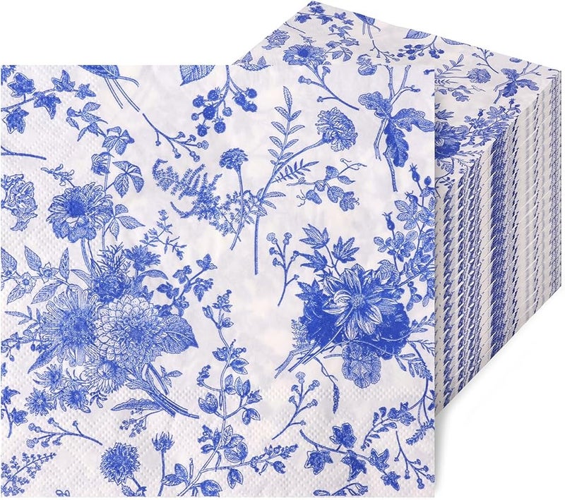 أزرق 200 قطعة مناديل ورقية ثلاثية الطبقات مقاومة للتمزق لحفلات الزفاف وحفلات استقبال المولود وتزيين أعياد الميلاد 33 × 33 سم - Image 2