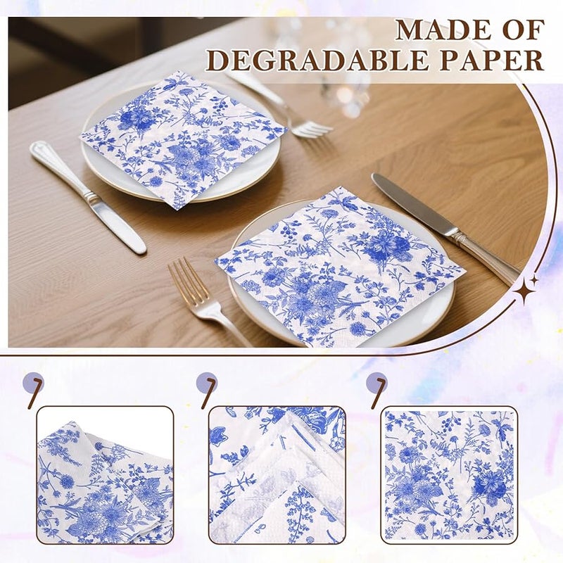 أزرق 200 قطعة مناديل ورقية ثلاثية الطبقات مقاومة للتمزق لحفلات الزفاف وحفلات استقبال المولود وتزيين أعياد الميلاد 33 × 33 سم - Image 4