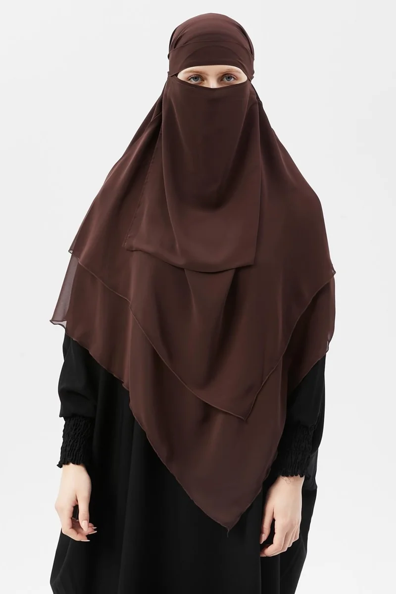 التوبة Ready Practical Chiffon Three Layer Veiled Triangle Hajj Umrah Shawl Soufflé Hijab Nikap