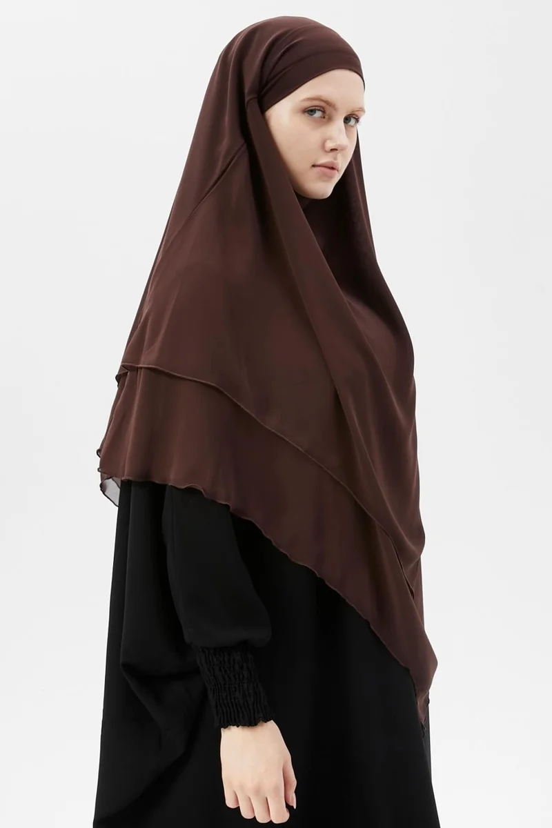 التوبة Ready Practical Chiffon Three Layer Veiled Triangle Hajj Umrah Shawl Soufflé Hijab Nikap
