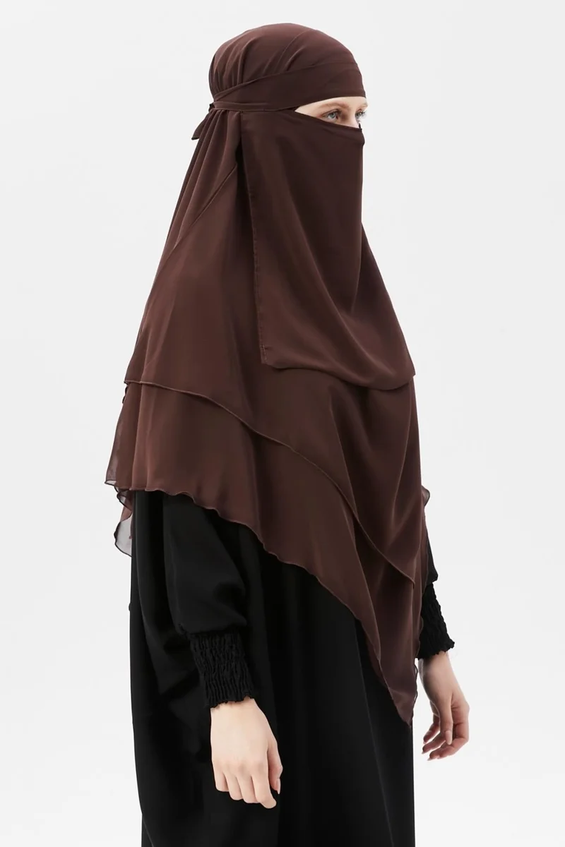 Altobeh Ready Practical Chiffon Three Layer Veiled Triangle Hajj Umrah Shawl Soufflé Hijab Nikap